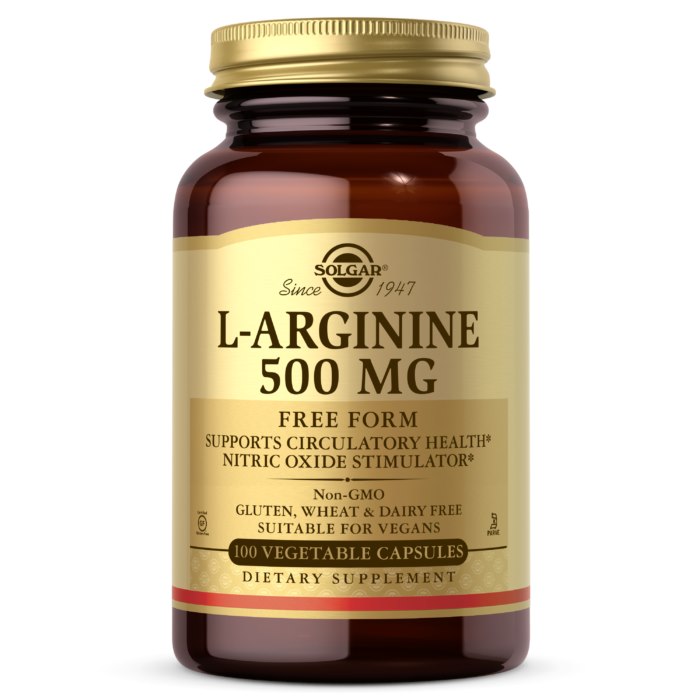 SOLGAR L-arginīns 500 mg – 100 kapsulas