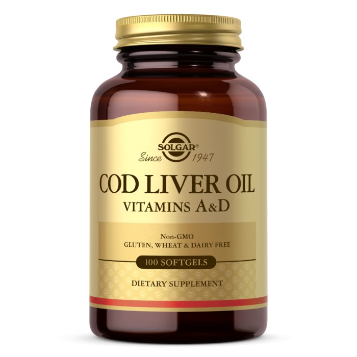SOLGAR mencu aknu eļļa (A un D vitamīns) – 100 kapsulas