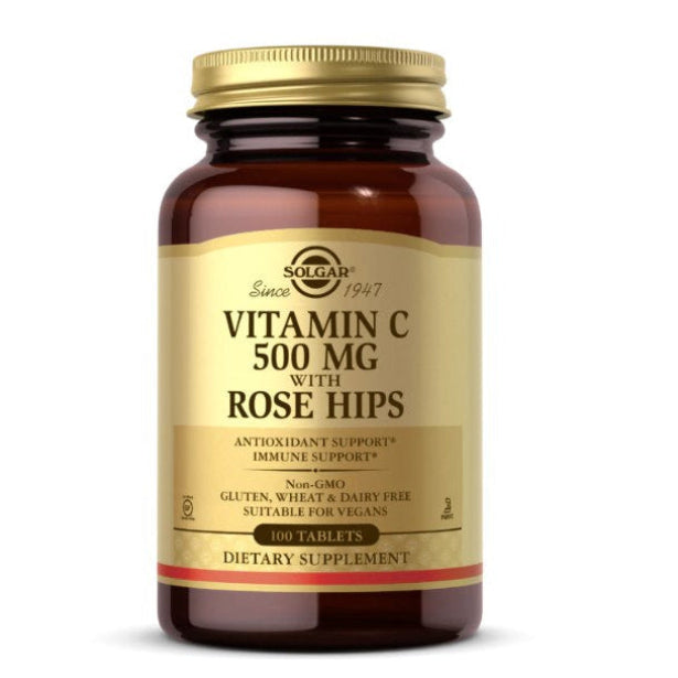 SOLGAR C vitamīns 500 mg ar mežrozītēm – 100 tabletes