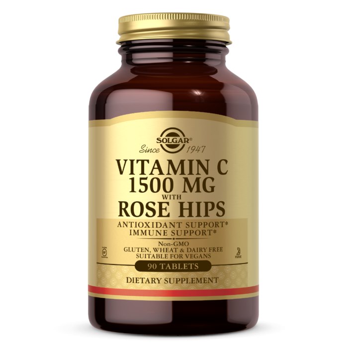 SOLGAR Vitamin C 1500 mg with Rose Hips - Witamina C 1500 mg z dziką różą (90 tabl.)