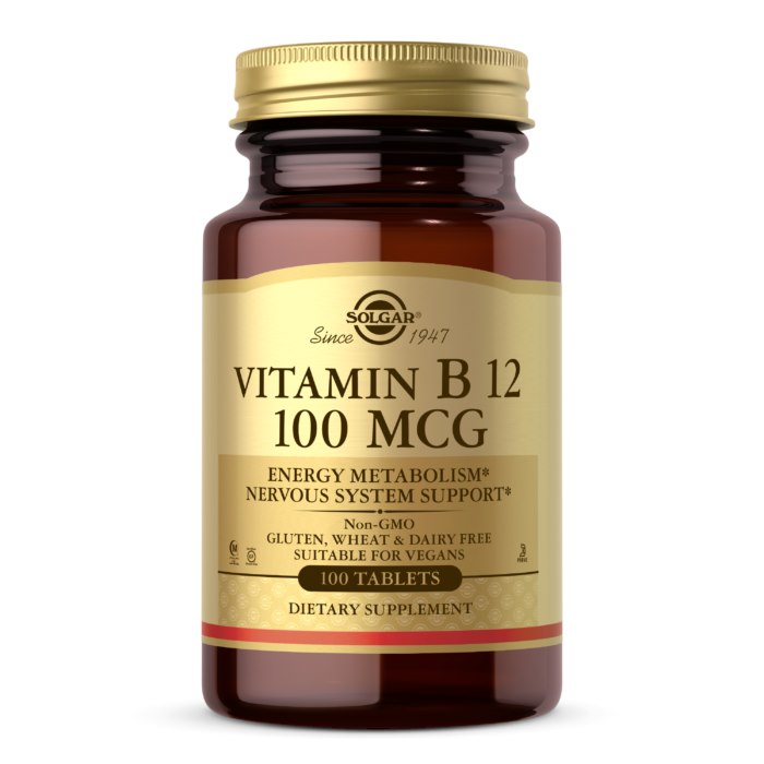 SOLGAR vitamīns B12 100 mcg – 100 tabletes