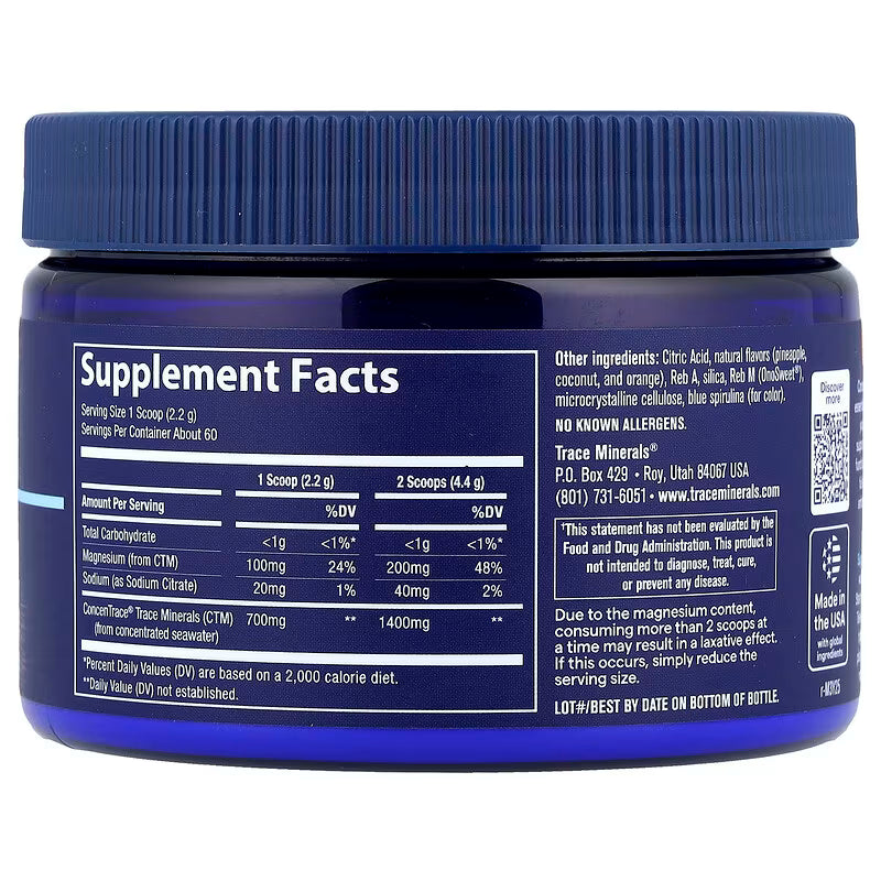 TRACE MINERALS ikdienas minerālvielu pulveris, dabīgs zilās Havaju salas aromatizētājs - 132 g