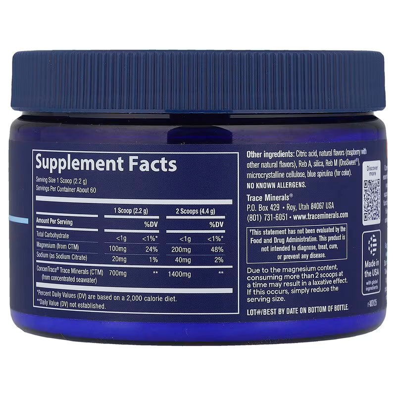 TRACE MINERALS ikdienas minerālvielu pulveris, dabīgs zilās avenes aromāts – 132 g