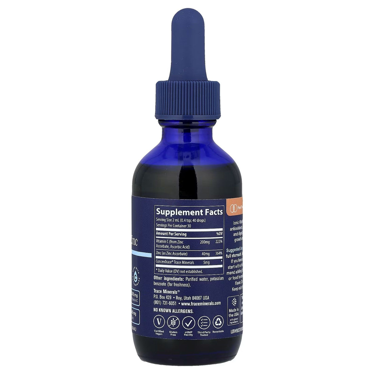TRACE MINERALS C vitamīns + jonizētais cinks — 59 ml