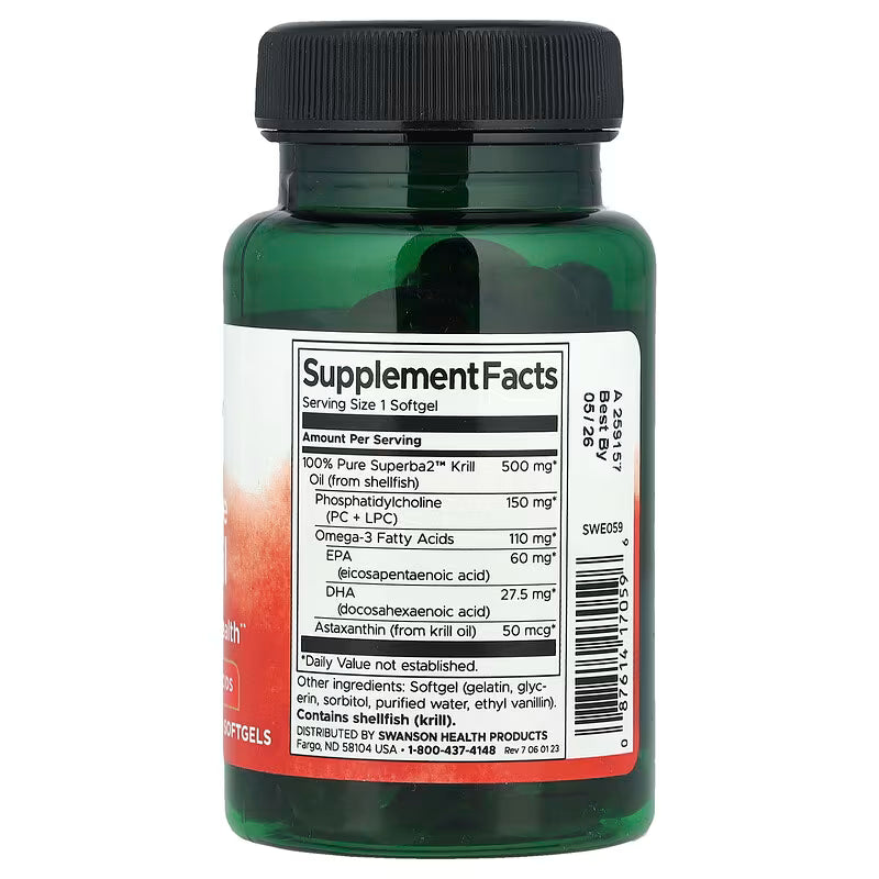 SWANSON krila eļļa 500 mg – 60 kapsulas