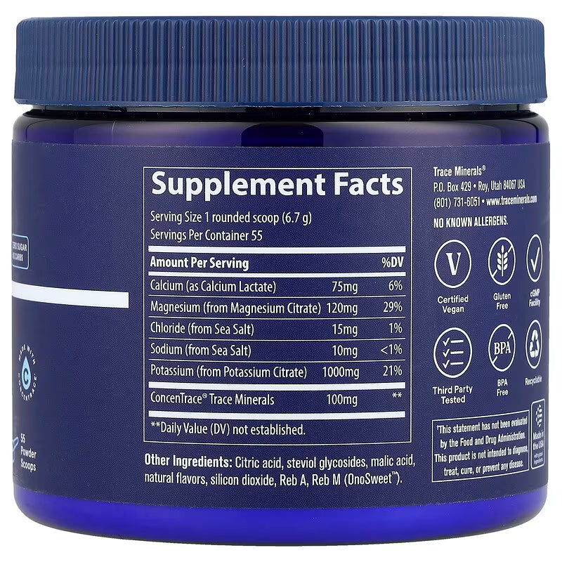 TRACE MINERALS keto elektrolītu pulveris, citronu un laima garša - 369 g