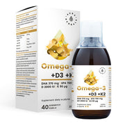 Aura Herbals Omega-3 + D3 vitamīns 2000 SV + K2 MK-7 – 200 ml šķidrums
