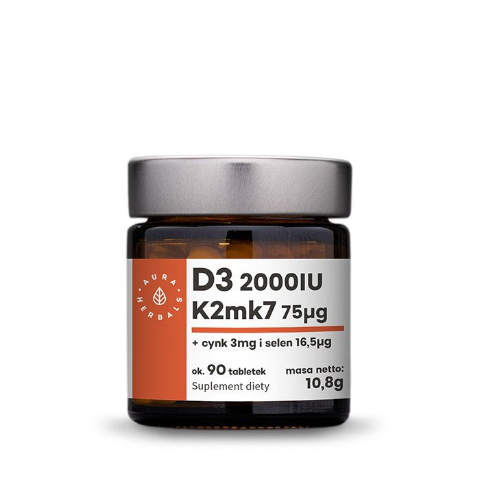 Aura Herbals D3 2000 TV + K2mk7 + cinks + selēns - 90 tabletes