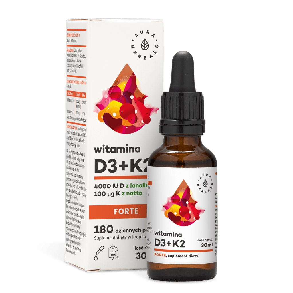 Aura Herbals vitamīns D3 4000 SV + K2mk7 FORTE — 30 ml pilieni