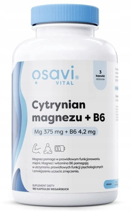 Osavi magnija citrāts 375 mg + B6 vitamīns 4,2 mg - 180 kapsulas