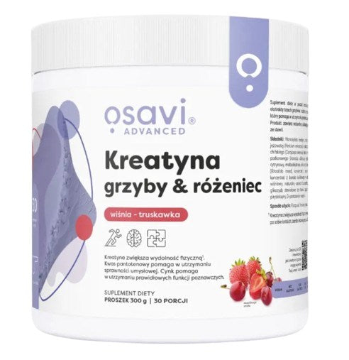 OSAVI Kreatyna, grzyby & różeniec, smak wiśnia z truskawką (300 g)