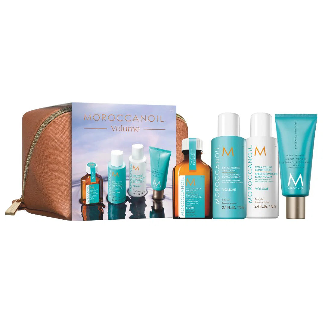 Moroccanoil komplekts: apjomu piešķirošs matu šampūns bez parabēniem, spīdumu un apjomu piešķirošs šampūns 70 ml + apjomu piešķirošs matu kondicionieris bez parabēniem, mitrinošs un