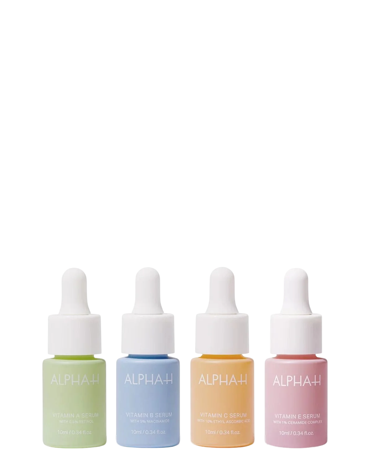 Alpha-H sejas serumu komplekts – Vitamin C izgaismojošs un mitrinošs serums 10 ml + Vitamin B mitrinošs, nomierinošs un aizsargājošs serums 10 ml + Vitamin B mitrinošs un nomierinošs sejas kopšanas līdzeklis