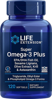 LIFE EXTENSION Super Omega-3 Plus EPA/DHA z Lignanami Sezamowymi, Ekstraktem z Oliwek, Olejem z Kryla i Astaksantyną (120 kaps.)