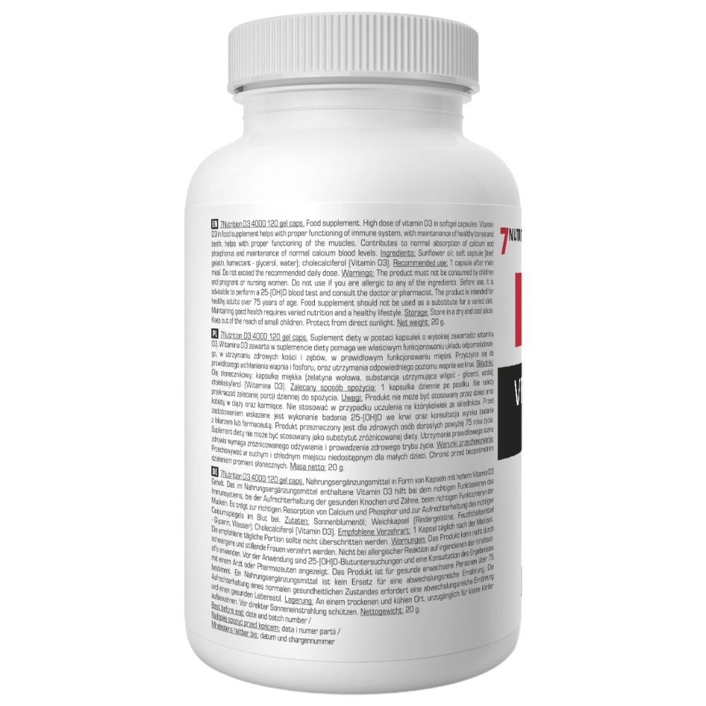 7NUTRITION D3 vitamīns 4000 SV - 120 kapsulas