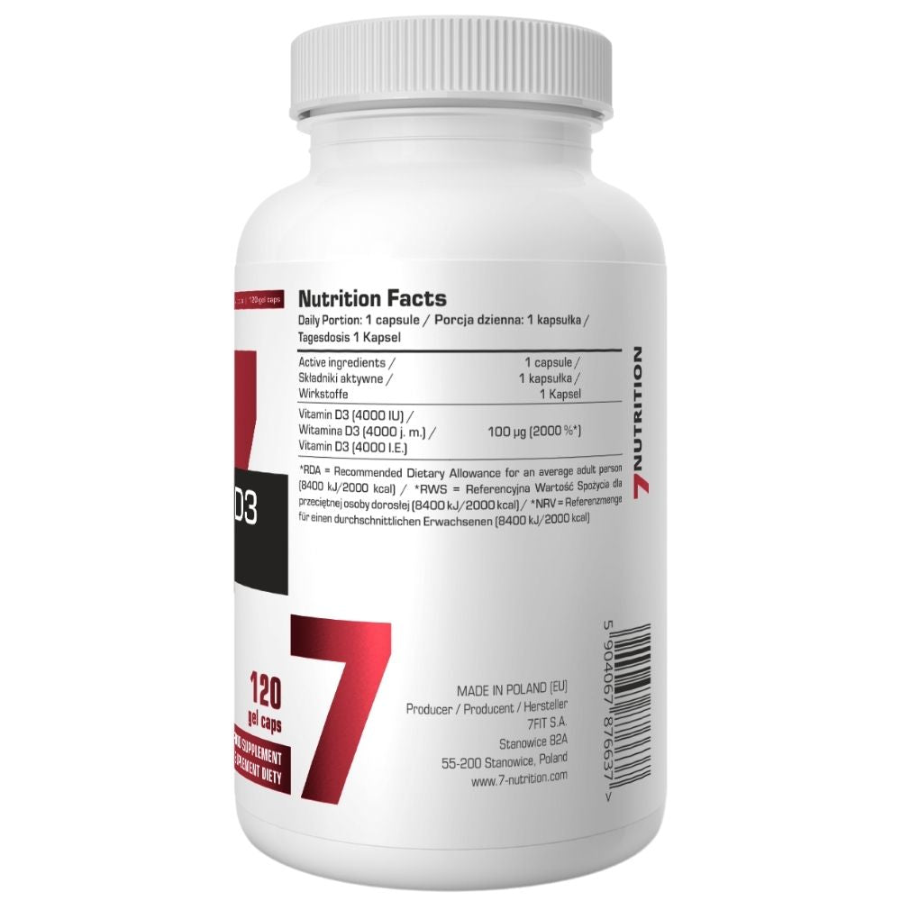 7NUTRITION D3 vitamīns 4000 SV - 120 kapsulas