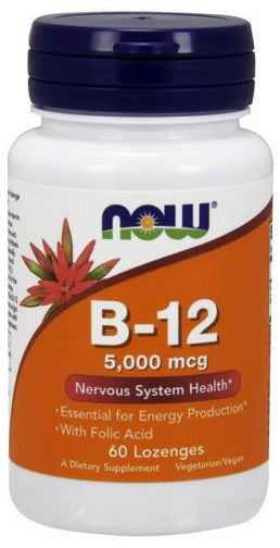 NOW Foods B - 12 vitamīns ar folijskābi, 5000 mcg – 60 pastilas
