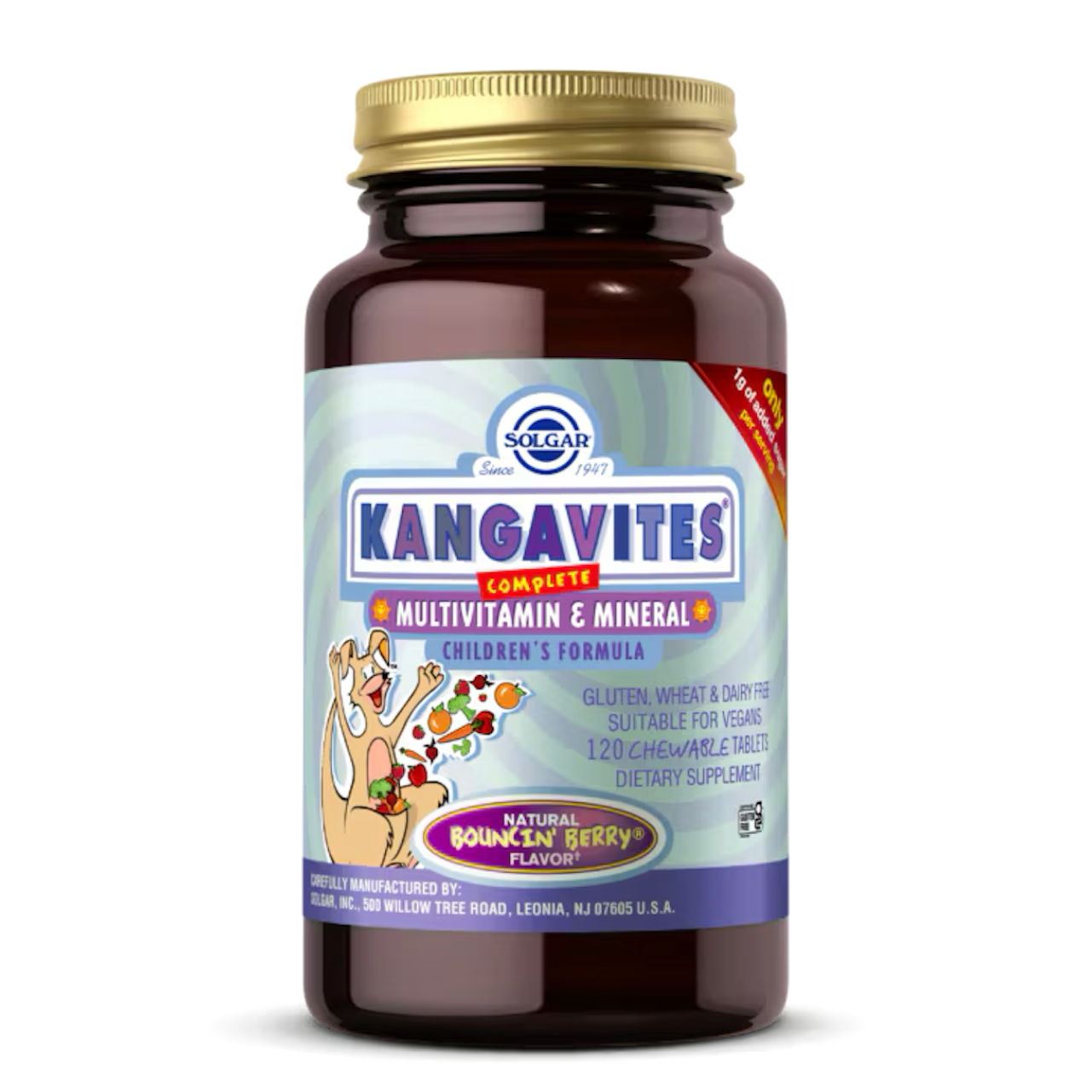 SOLGAR Kangavites® multivitamīni un minerālvielas bērniem, ogu garša – 120 tabletes