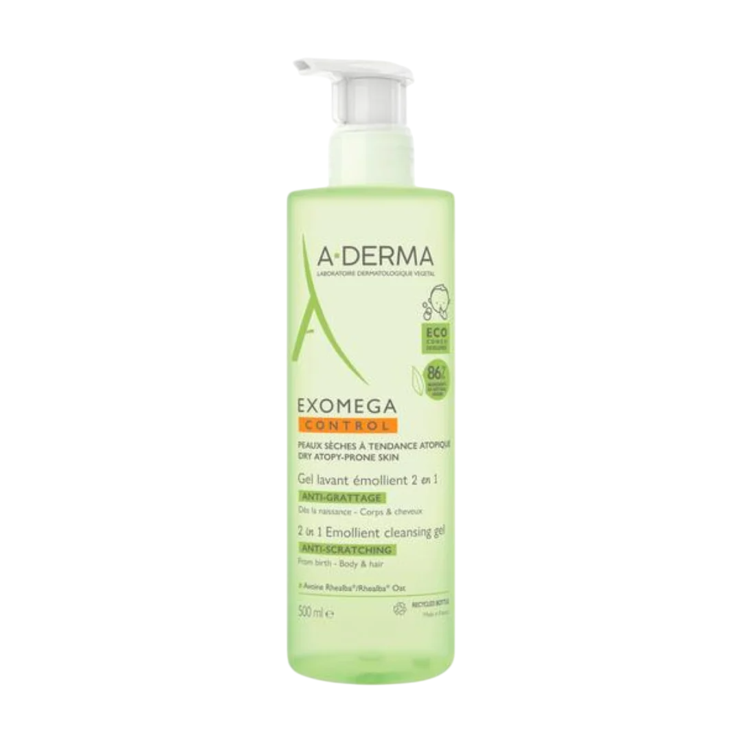 A-Derma Exomega Control mīkstinošs dušas gēls matiem un ķermenim visiem ādas tipiem 500