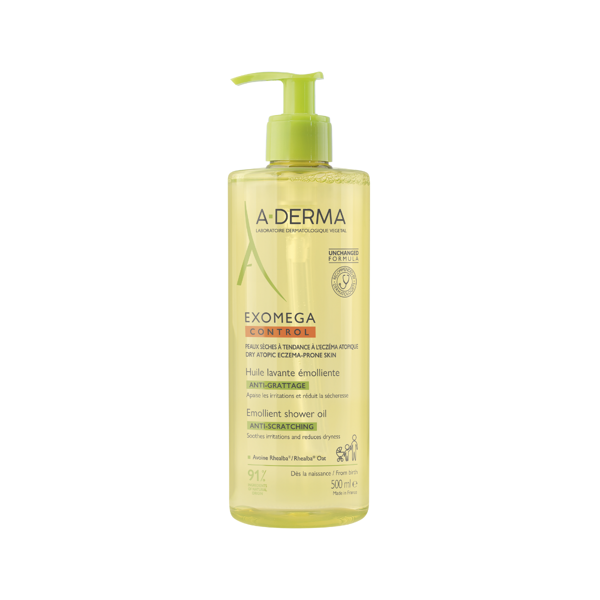 A-Derma Exomega Control Emollient Shower Oil mīkstinoša dušas eļļa sausai un atopiskai ādai, 500 ml