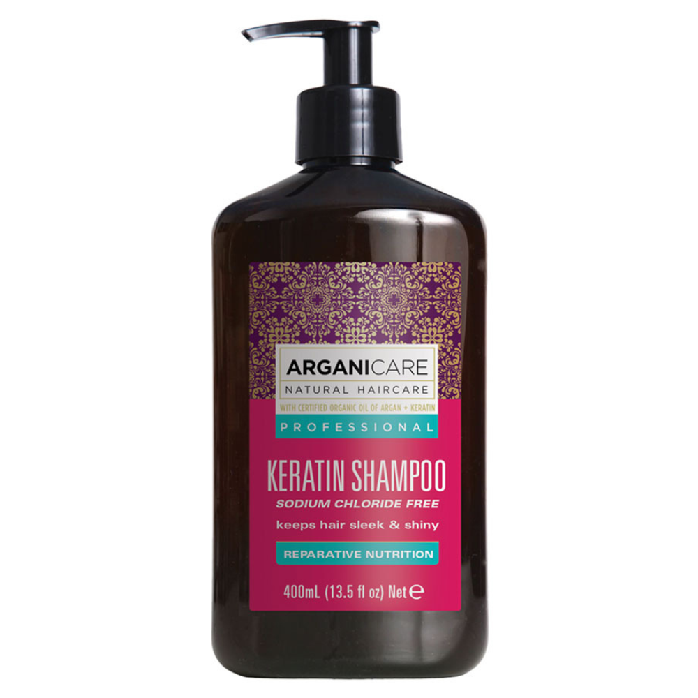 Arganicare, keratīna, matu šampūns, atjaunojošs un barojošs, 400 ml