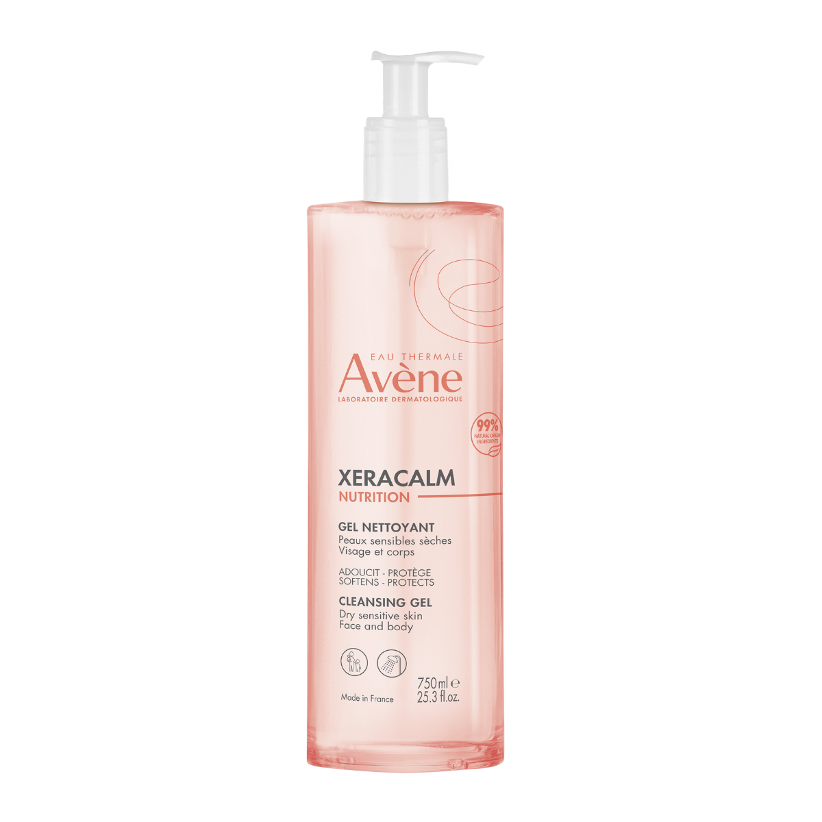 Avene, XeraCalm Nutrition, švelnus valomasis valomasis gelis veidui ir kūnui, 750 ml