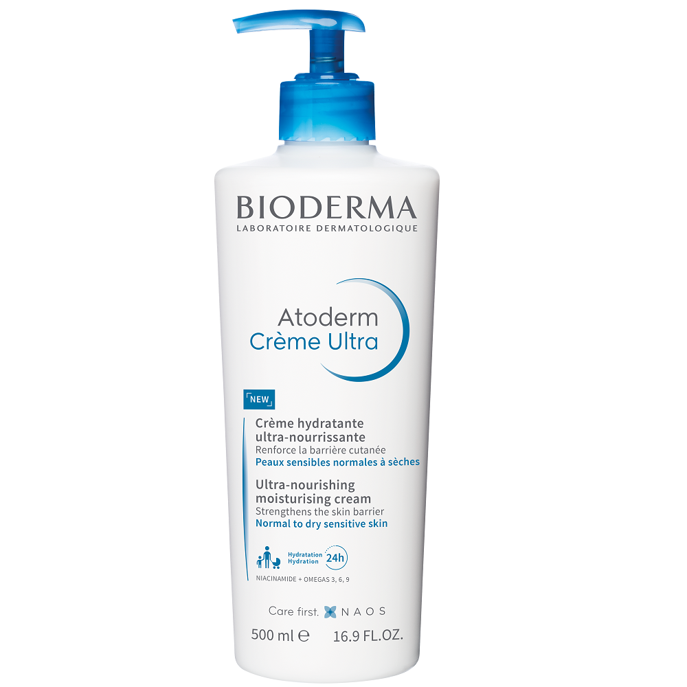 Bioderma, Atoderm Creme Ultra, itin maitinamasis / drėkinamasis kūno kremas dienai ir nakčiai, 500 ml