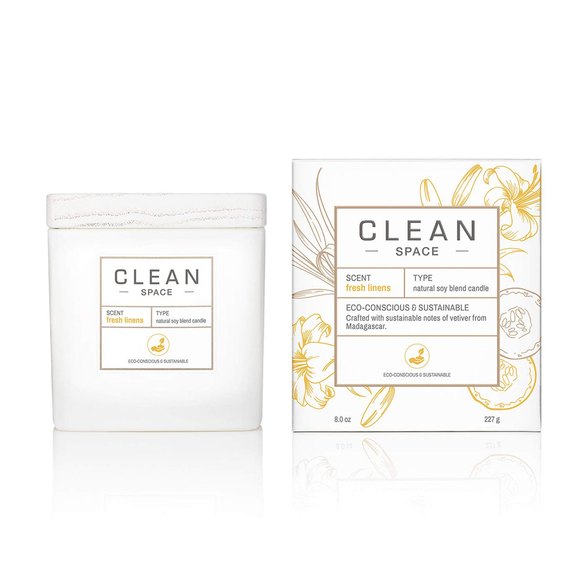 Clean, Space Fresh Linens, Scented Candle, 227 g
