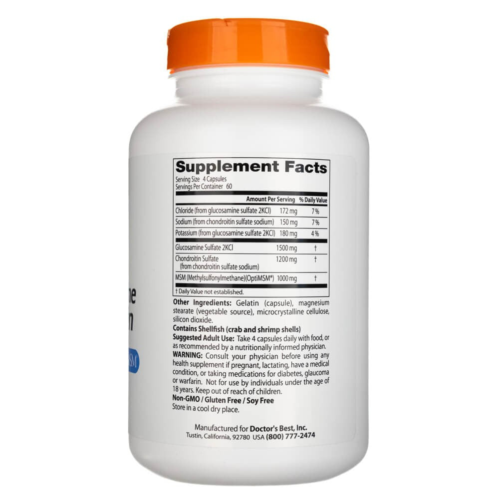 Doctor's Best Glucosamine Chondroitin MSM ar OptiMSM – 240 kapsulas