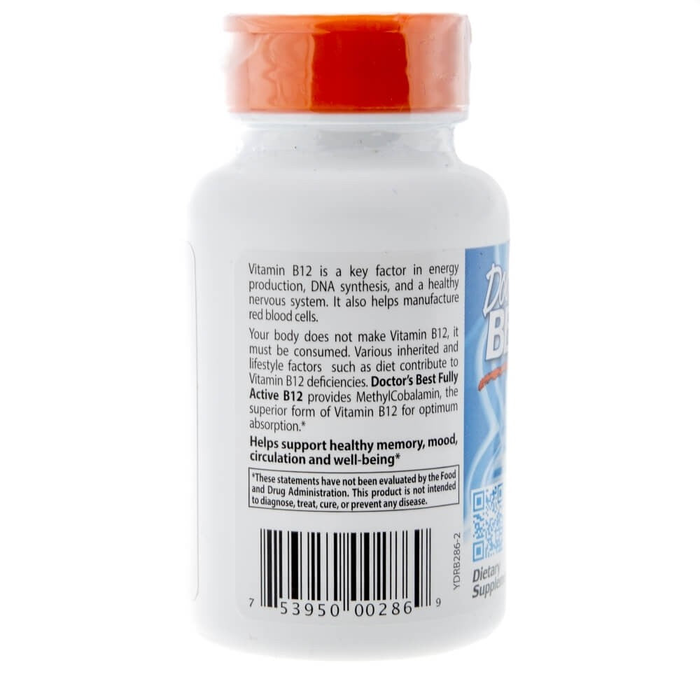 Doctor's Best pilnībā aktīvs B12 vitamīns 1500 mcg – 60 kapsulas
