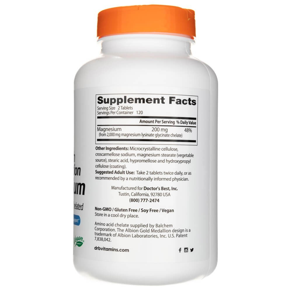 Doctor's Best augstas absorbcijas magnija tabletes, 100 mg – 240 tabletes