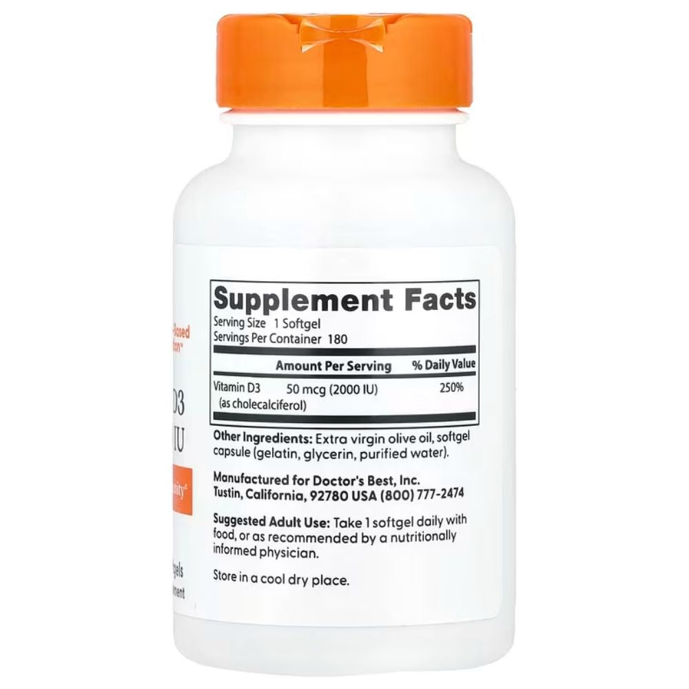 Doctor's Best D3 vitamīns 50 mcg – 180 kapsulas