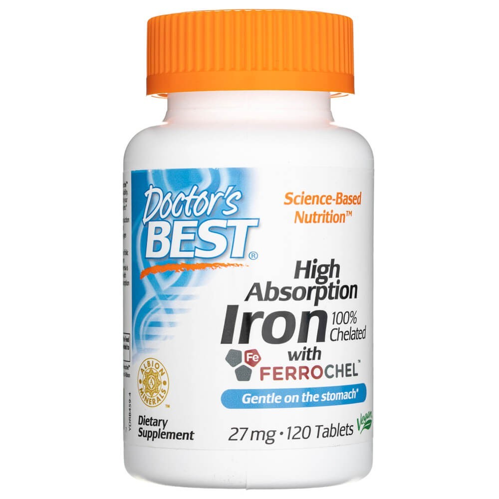 Doctor's Best augstas absorbcijas dzelzs ar Ferrochel 27 mg – 120 tabletes
