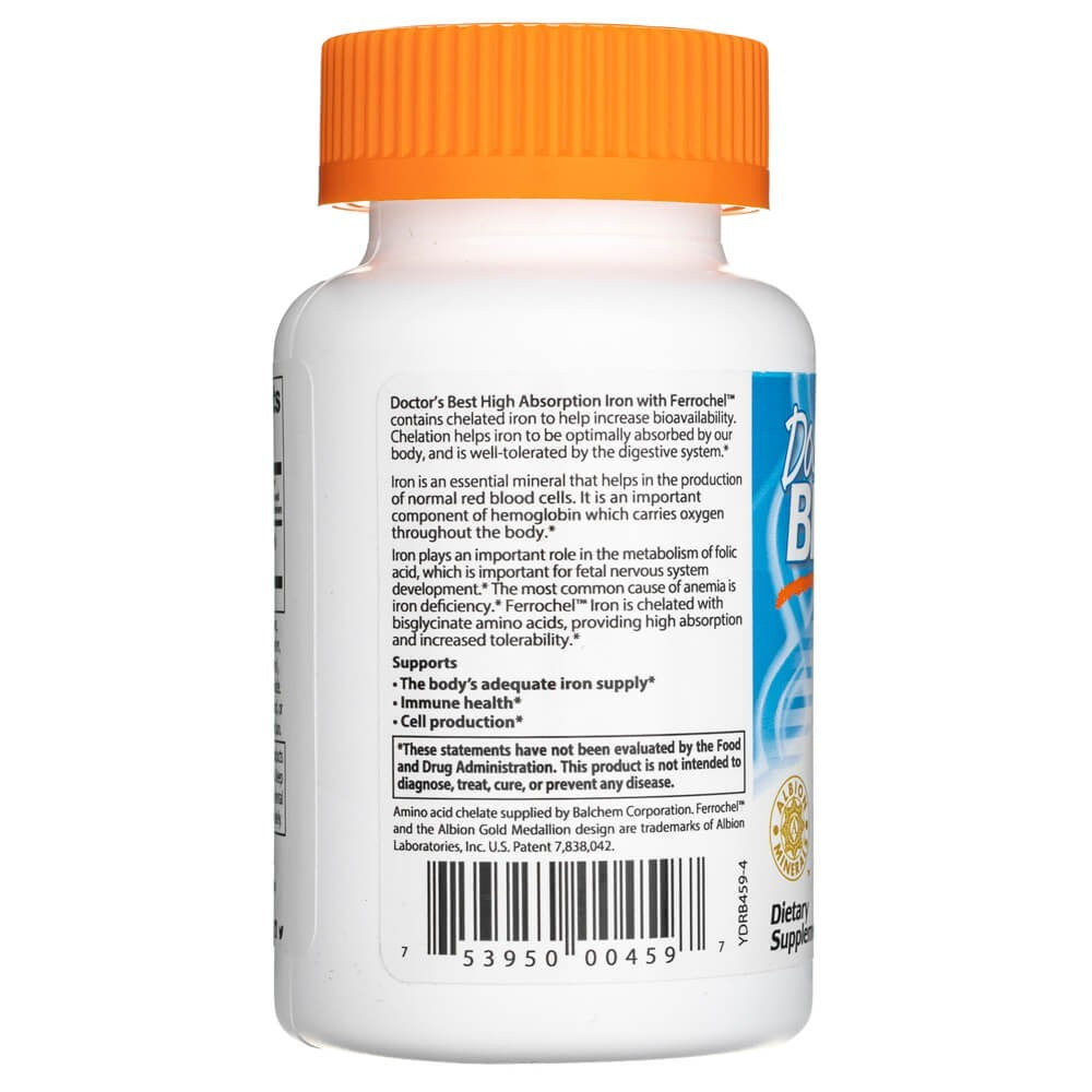 Doctor's Best augstas absorbcijas dzelzs ar Ferrochel 27 mg – 120 tabletes