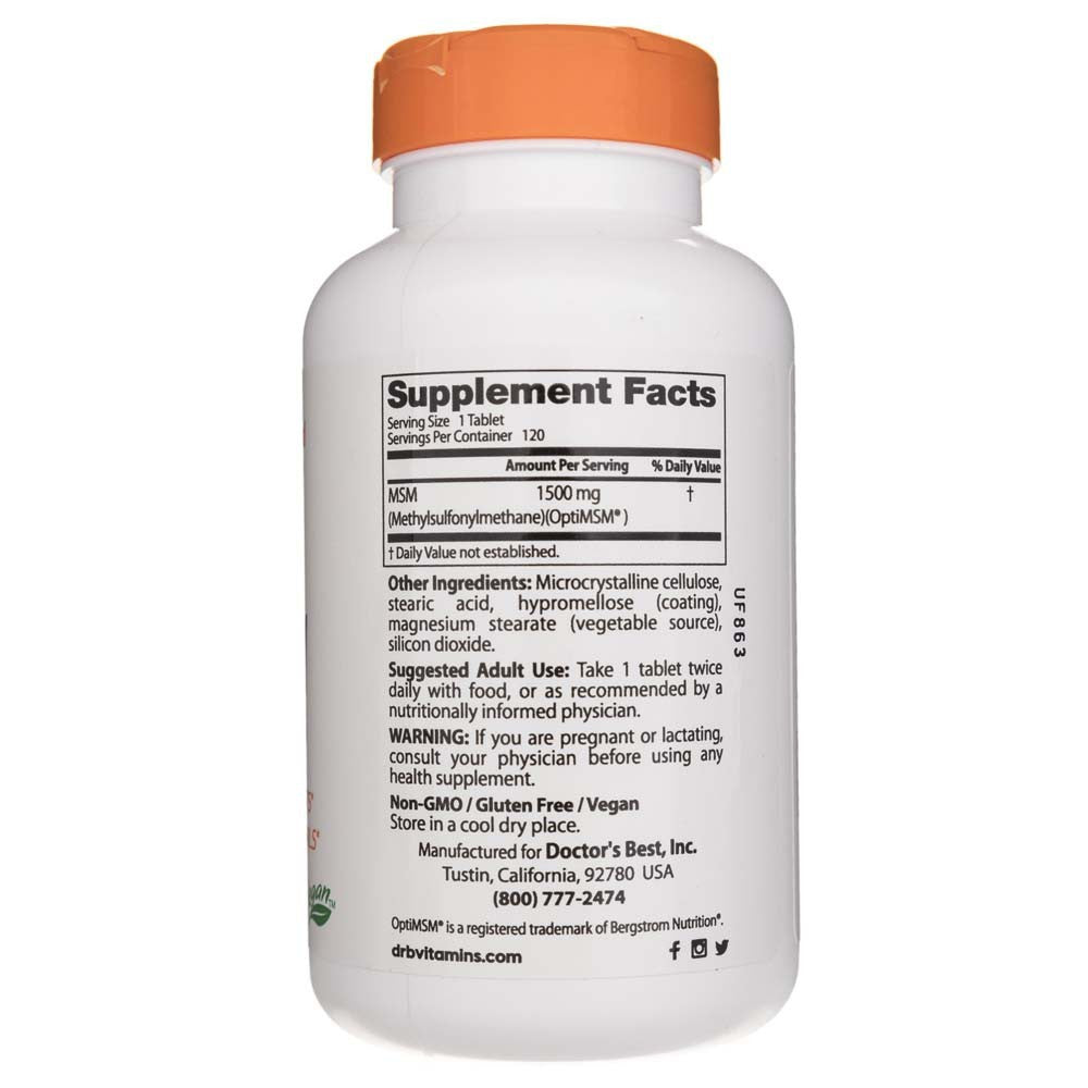Doctor's Best MSM ar OptiMSM 1500 mg – 120 tabletes