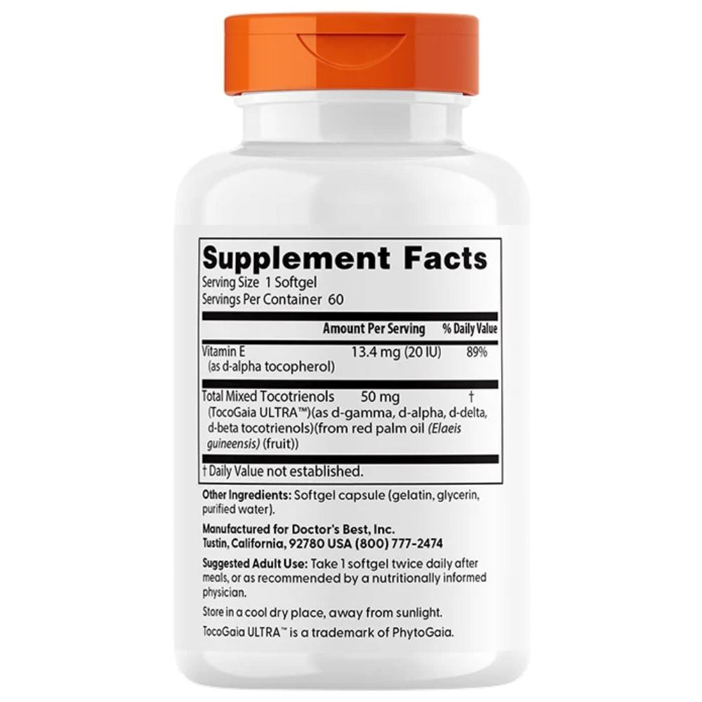 Doctor's Best E vitamīns, tokotrienoli 50 mg – 60 kapsulas