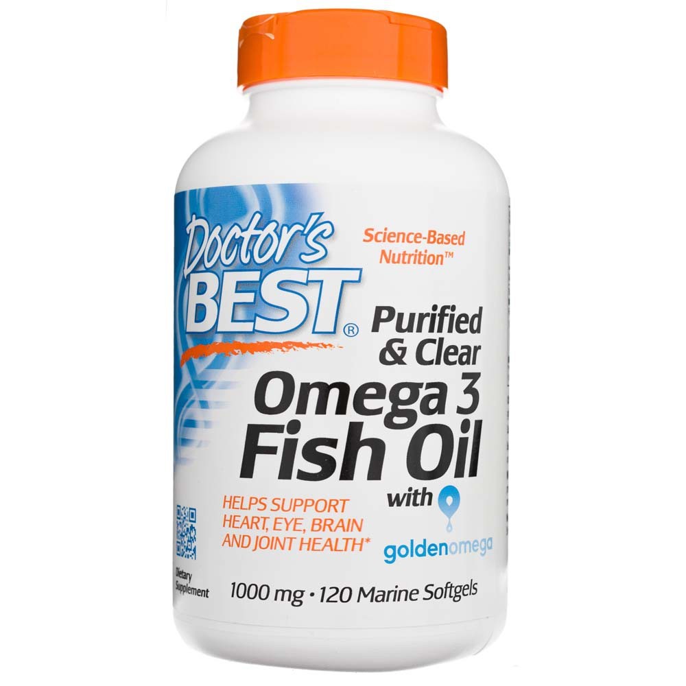 Doctor's Best attīrīta un dzidra Omega 3 zivju eļļa ar Goldenomega 1000 mg – 120 kapsulas