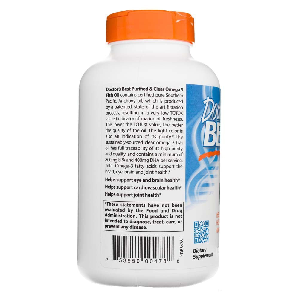 Doctor's Best attīrīta un dzidra Omega 3 zivju eļļa ar Goldenomega 1000 mg – 120 kapsulas