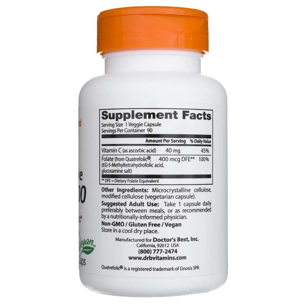 Doctor's Best pilnībā aktīvs folāts 400 ar Quatrefolic – 90 kapsulas