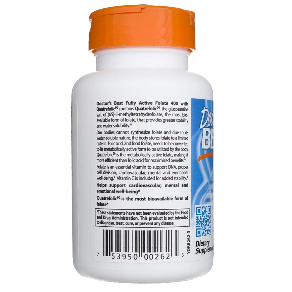 Doctor's Best pilnībā aktīvs folāts 400 ar Quatrefolic – 90 kapsulas