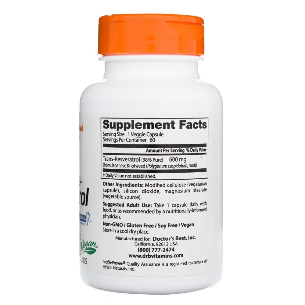 Doctor's Best augstas iedarbības trans-resveratrols 600 mg – 60 kapsulas
