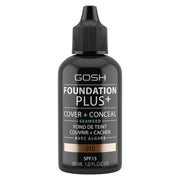 Gosh, Foundation Plus+, Cover & Conceal, Liquid Foundation, 010, Tan, SPF15, 30 ml