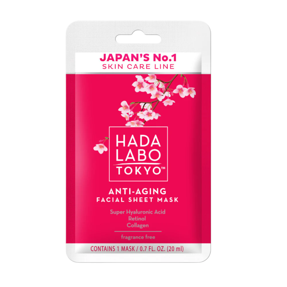 Hada Labo Tokyo, Hada Labo, hialuronskābe un kolagēns, pretnovecošanās, lokšņu maska sejai, dienai, 20 ml