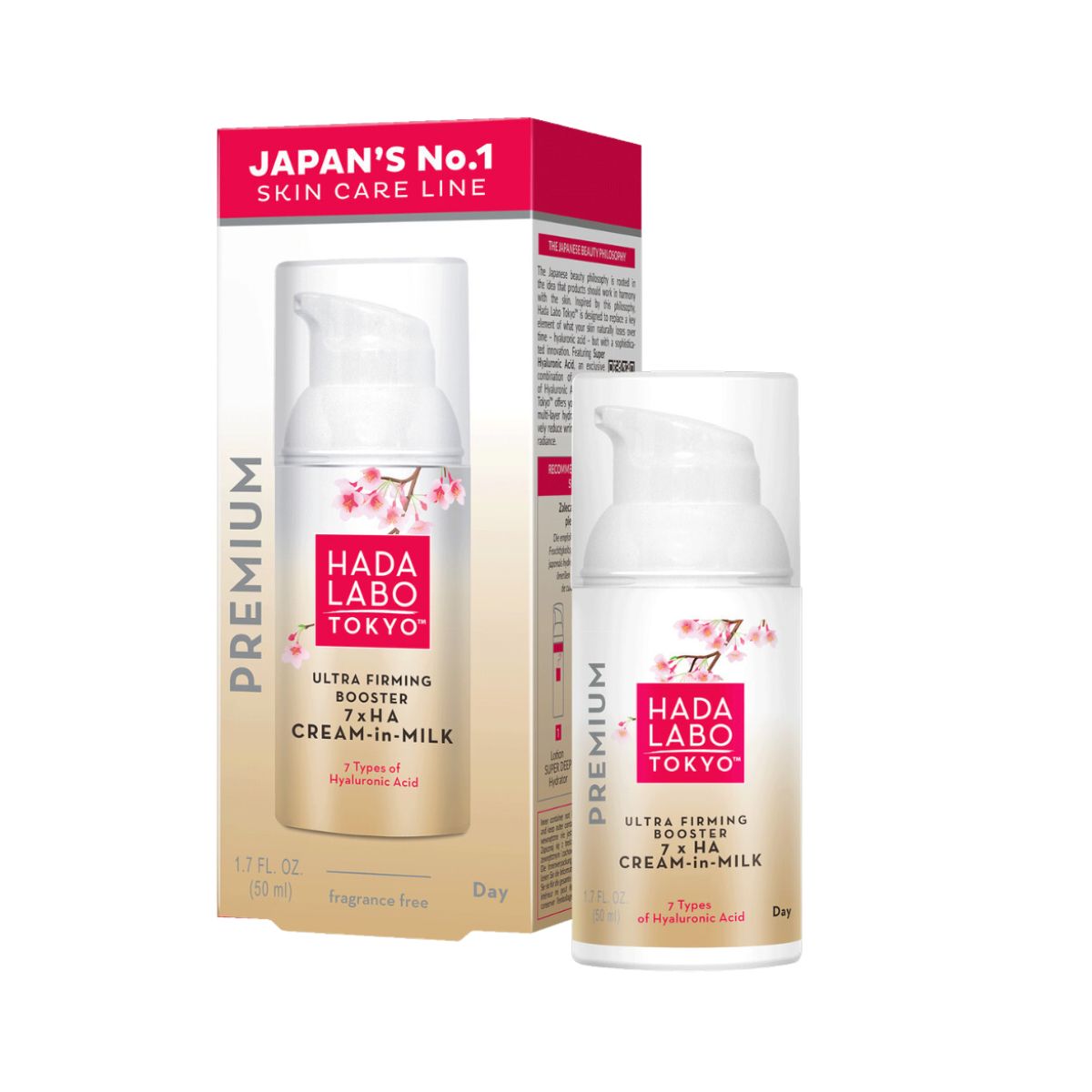 Hada Labo Tokyo, Premium, 7 x Ha, nostiprinošs un mirdzumu piešķirošs pieniņkrēms sejai, 50 ml