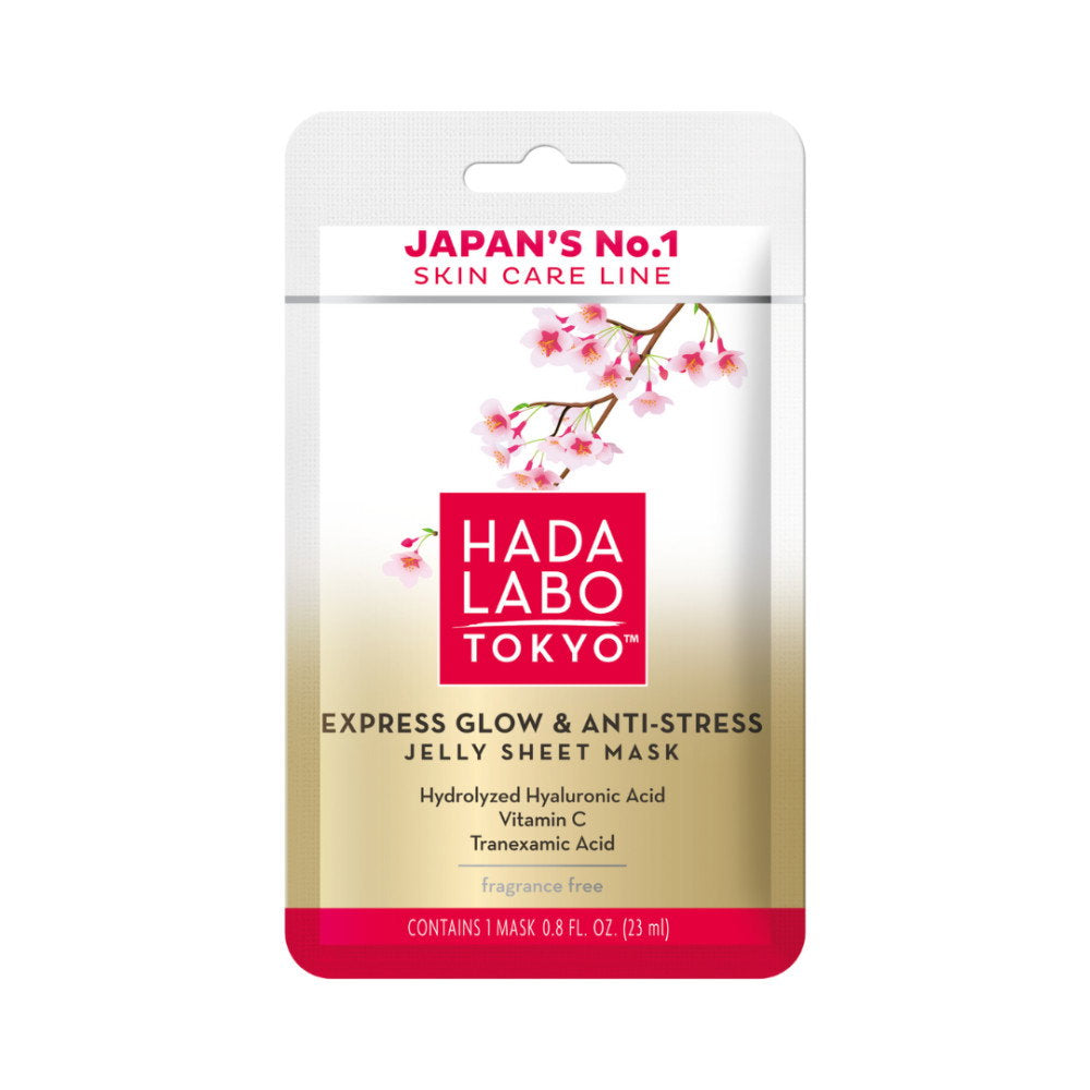 Hada Labo Tokyo, Premium, hialuronskābe, mirdzumam un stresa mazināšanai, auduma sejas maska dienai, 23 ml