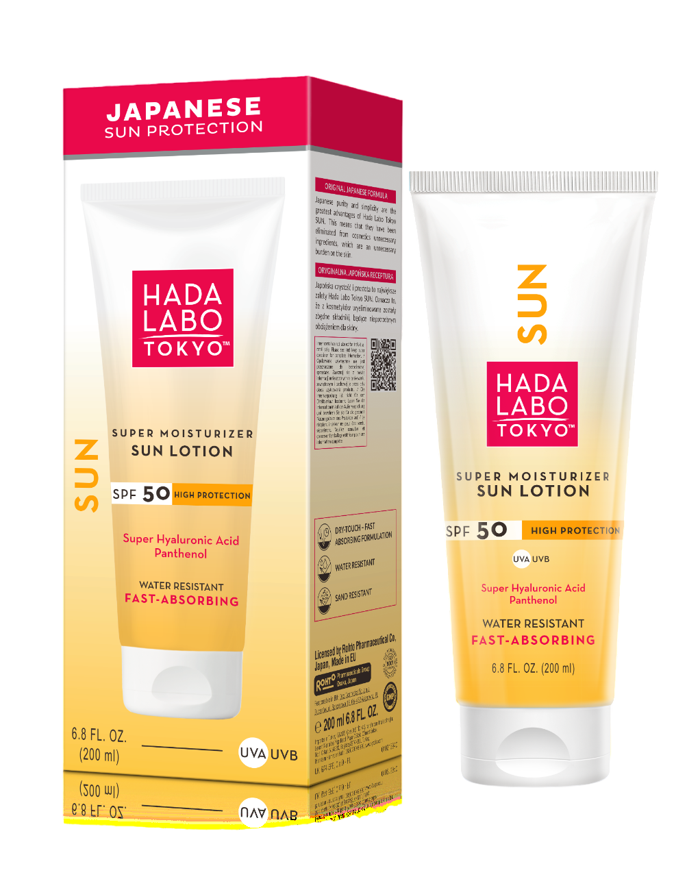 Hada Labo Tokyo, Sun, hialuronskābe, mitrinošs līdzeklis, saules aizsarglosjons, 50, 200 ml