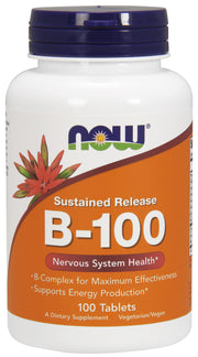 NOW Foods B vitamīns - 100 ar ilgstošu iedarbību - 100 tabletes