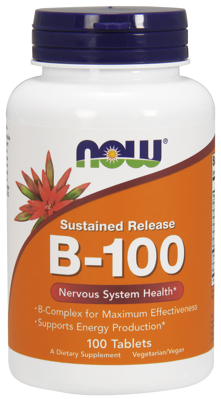NOW Foods B vitamīns - 100 ar ilgstošu iedarbību - 100 tabletes