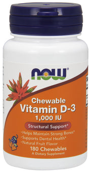 NOW Foods D-3 vitamīns, 1000 SV (košļājamās tabletes) – 180 košļājamās tabletes