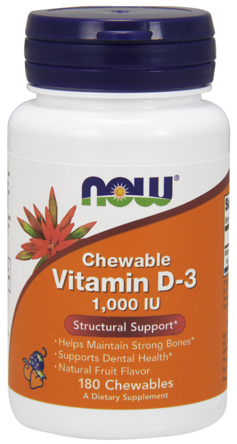 NOW Foods D-3 vitamīns, 1000 SV (košļājamās tabletes) – 180 košļājamās tabletes